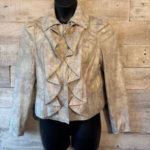 I.N.C. international Concepts women’s metallic snake print zip up ruffled jacket